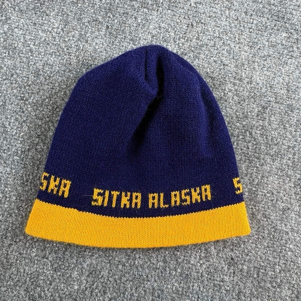 Sitka Alaska Beanie Hat OS Navy Yellow Knit Fishing Outdoors Travel‎ Souvenir